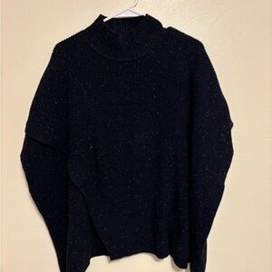 J.Jill Flecked Mock Neck Sweater Navy Oversized S-L